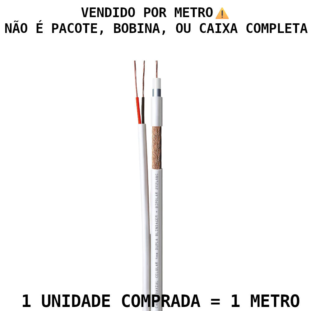 Metro de Cabo Coaxial Bipolar 4mm com Dupla Blindagem, UDI Cabos, Para uso Exterior, Anti-Chama - Branco